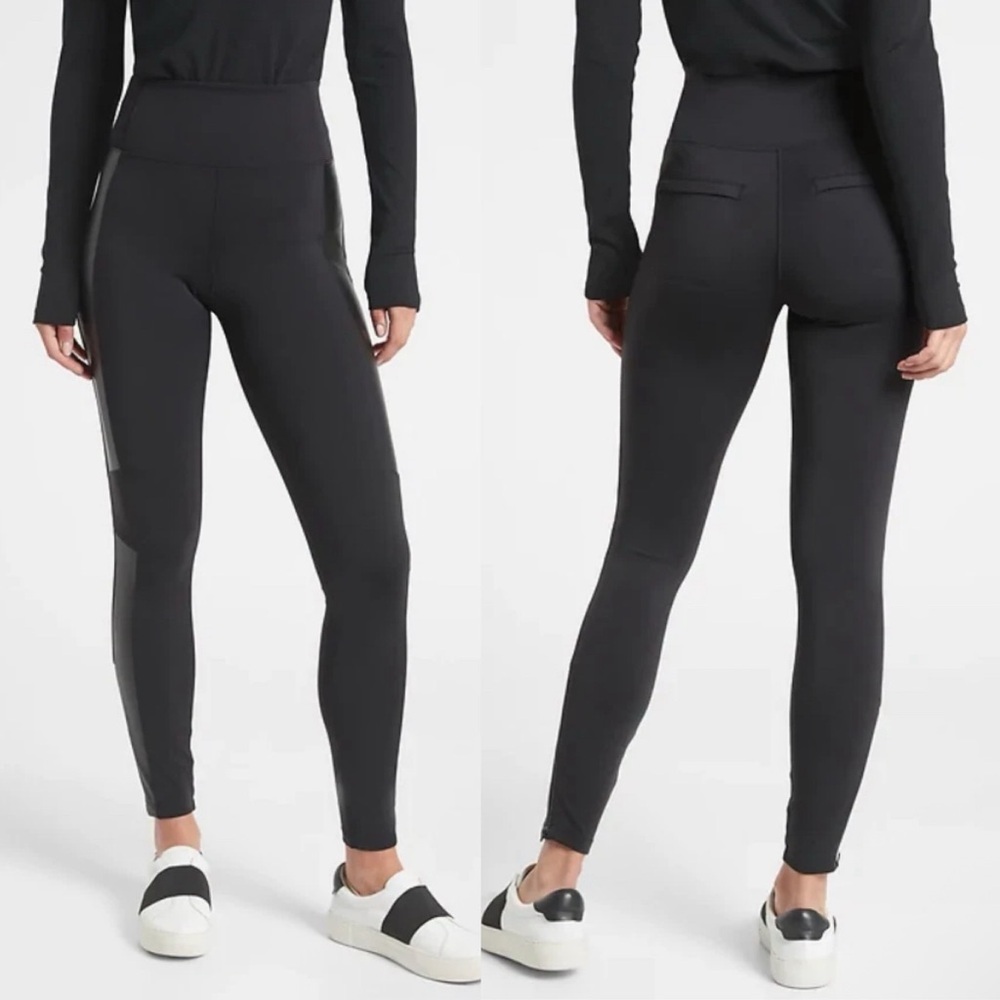 Athleta Delaney Shine Moto Tights Size Medium Petite Skinny Ankle Zips